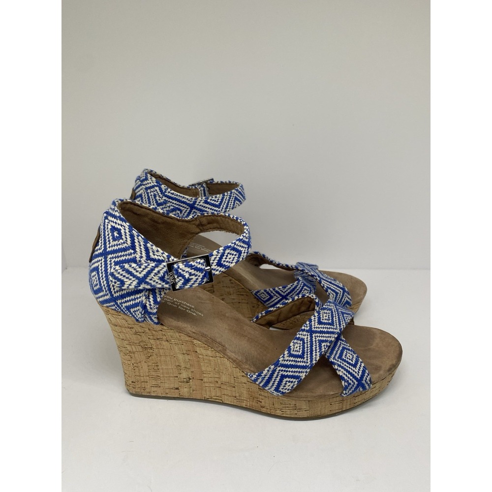 Women's Toms Cork Platform Wedge Heels‎  Sandals Blue/White 9.5